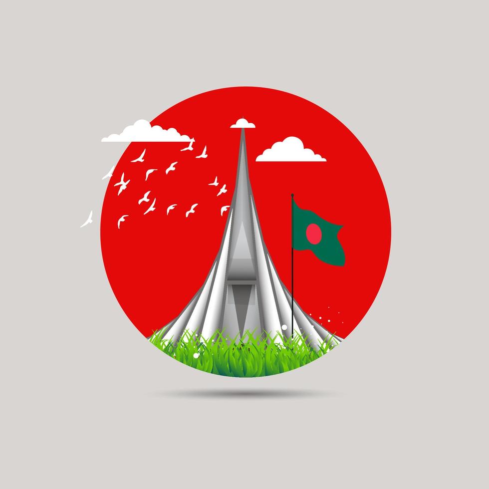 memoriale nazionale dei martiri su sfondo rosso e bandiera del Bangladesh vettore