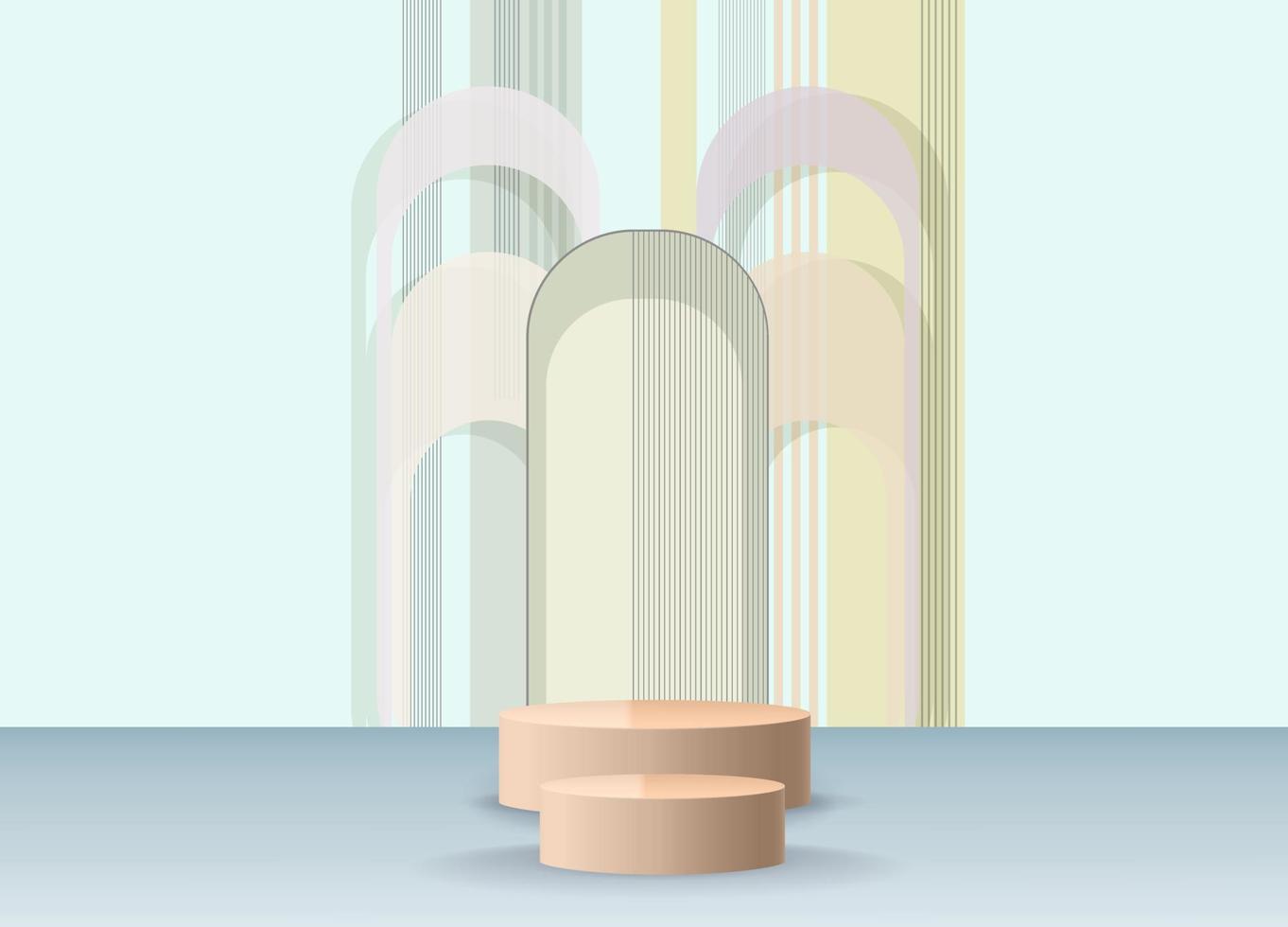 podio con piedistallo a cilindro verde astratto 3d con sfondo color pastello. scena minima della parete per la presentazione dell'esposizione del prodotto. piattaforma di rendering vettoriale