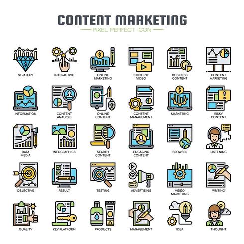Icone di sottile linea di Content Marketing vettore