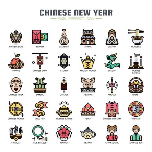 Icone cinesi di linea sottile del nuovo anno vettore