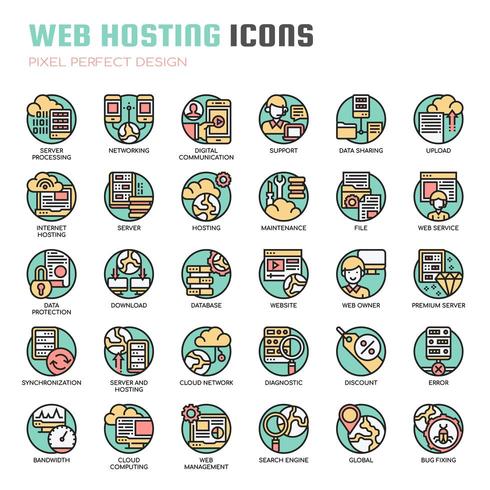 Icone di linea sottile di web hosting vettore