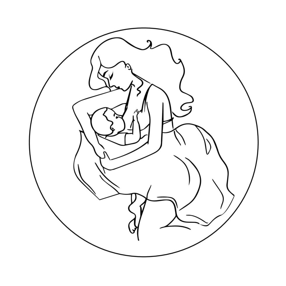 amorevole mamma che allatta al seno bambino linea astratta disegno vettoriale. concetto di settimana mondiale dell'allattamento al seno. vettore
