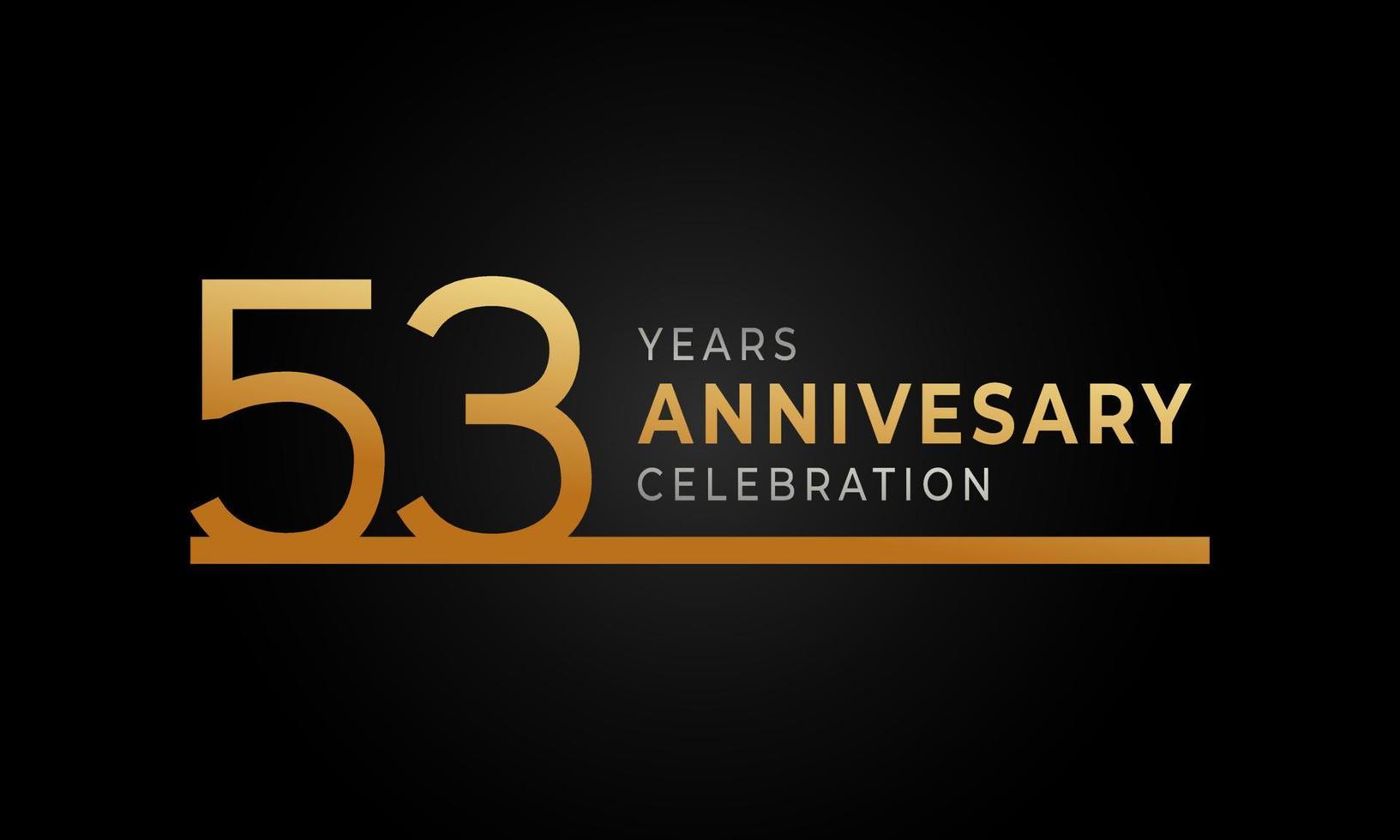 Logotipo di celebrazione dell'anniversario di 53 anni con linea singola color oro e argento per eventi celebrativi, matrimoni, biglietti di auguri e inviti isolati su sfondo nero vettore