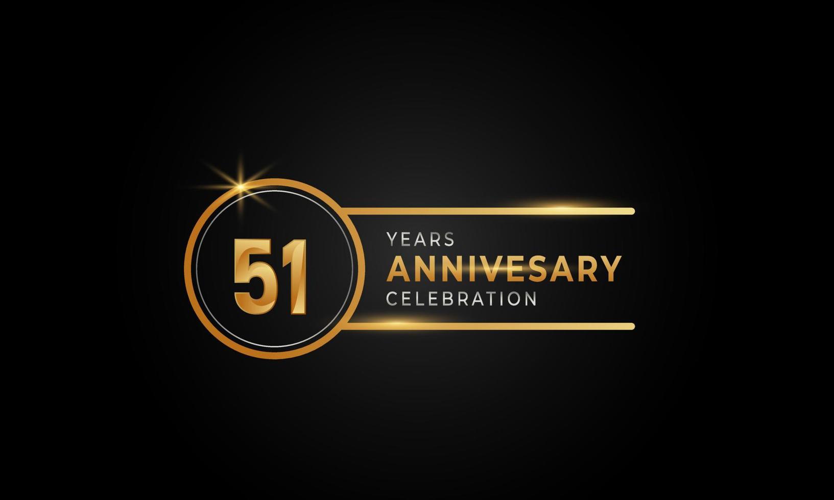 Celebrazione dell'anniversario di 51 anni colore dorato e argento con anello circolare per eventi celebrativi, matrimoni, biglietti di auguri e inviti isolati su sfondo nero vettore