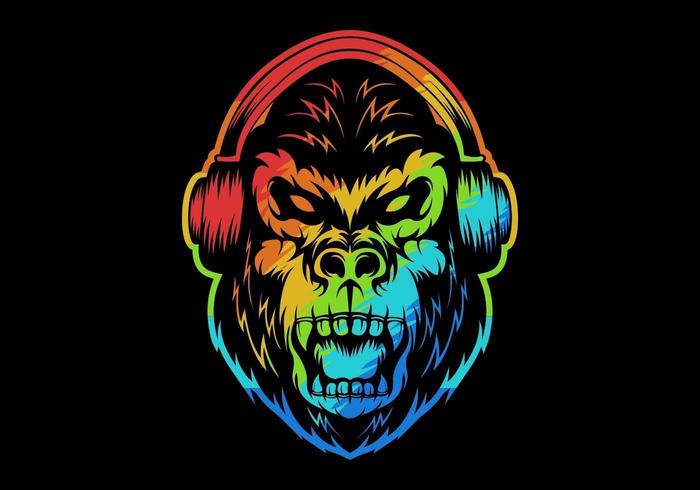 gorilla arrabbiato colorato indossando le cuffie vettore