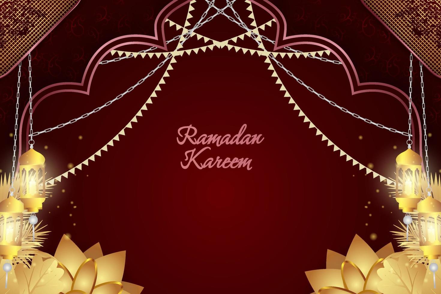 sfondo ramadan kareem lusso islamico rosso e oro con elemento vettore