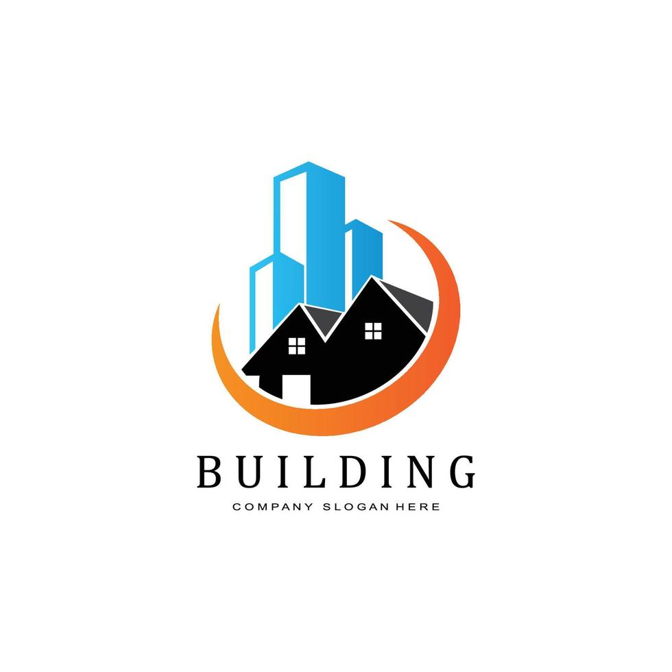 simbolo dell'icona del logo della costruzione di edifici urbani, casa, appartamento, vista della città vettore