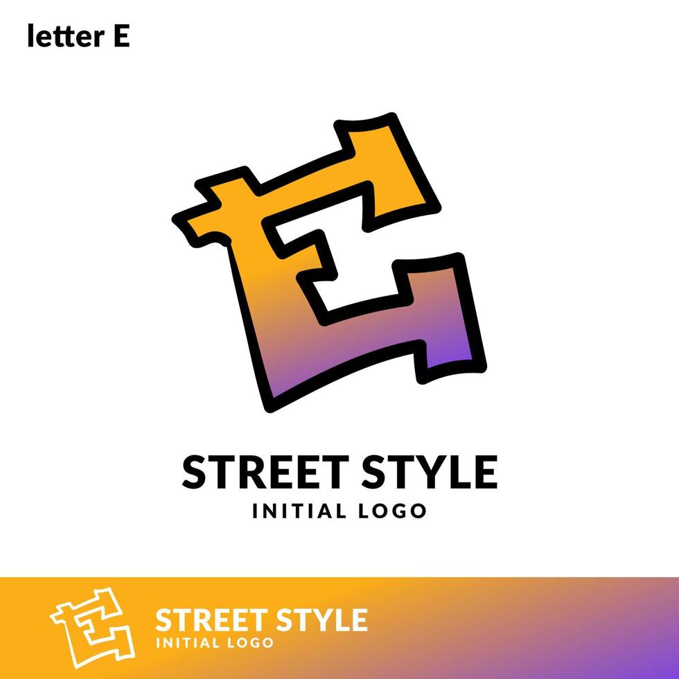 lettera e street style design del logo vettoriale iniziale