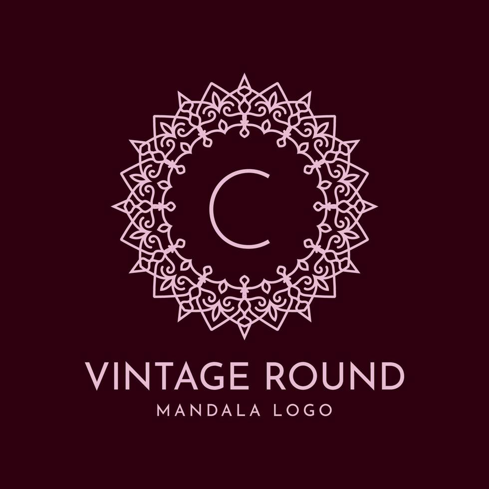 lettera c vintage mandala rotonda astratta decorazione floreale logo design vettoriale