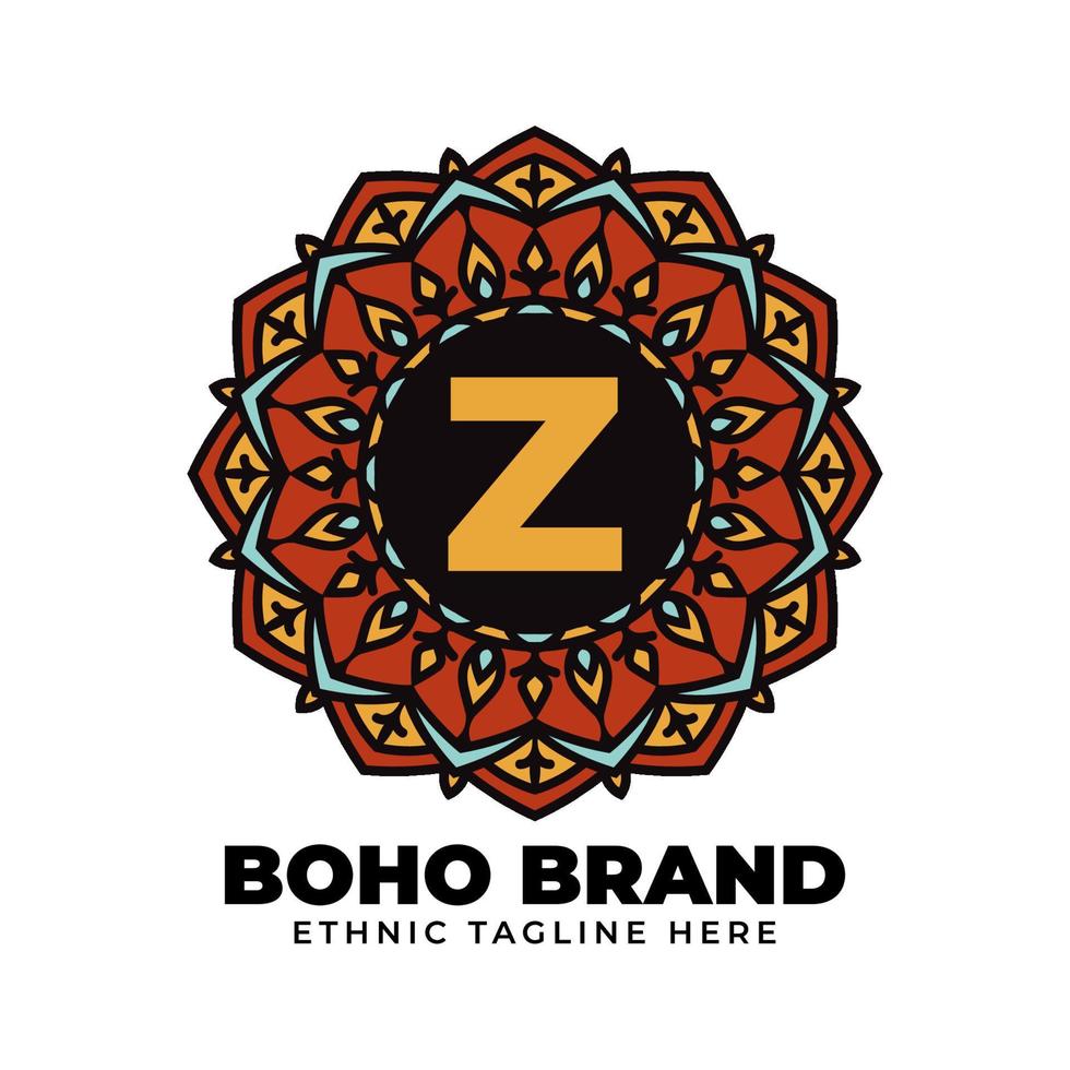lettera z mandala colore vintage etnico boho marca generazione di fiori vettore