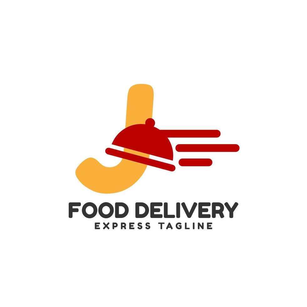 lettera j design del logo iniziale del vettore di consegna di cibo espresso