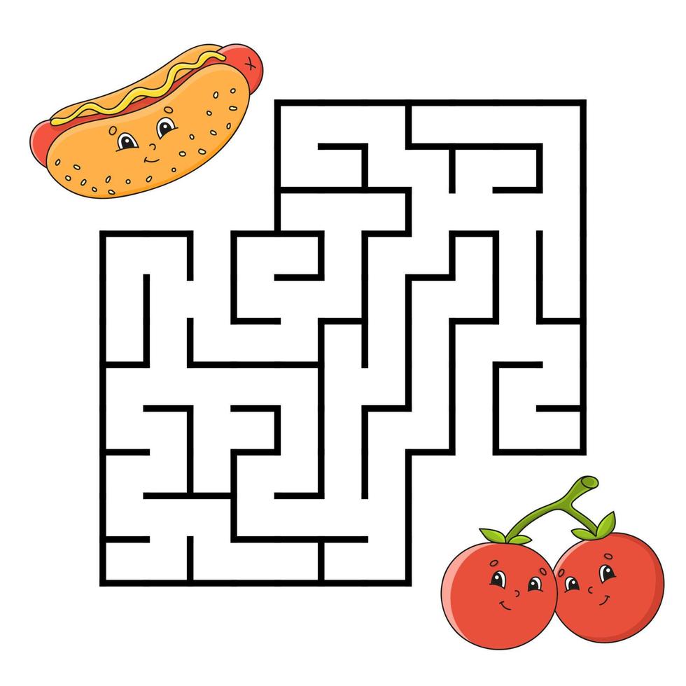 labirinto quadrato. gioco per bambini. puzzle per bambini. enigma del labirinto. illustrazione vettoriale a colori. illustrazione vettoriale isolata. personaggio dei cartoni animati. tema barbecue.