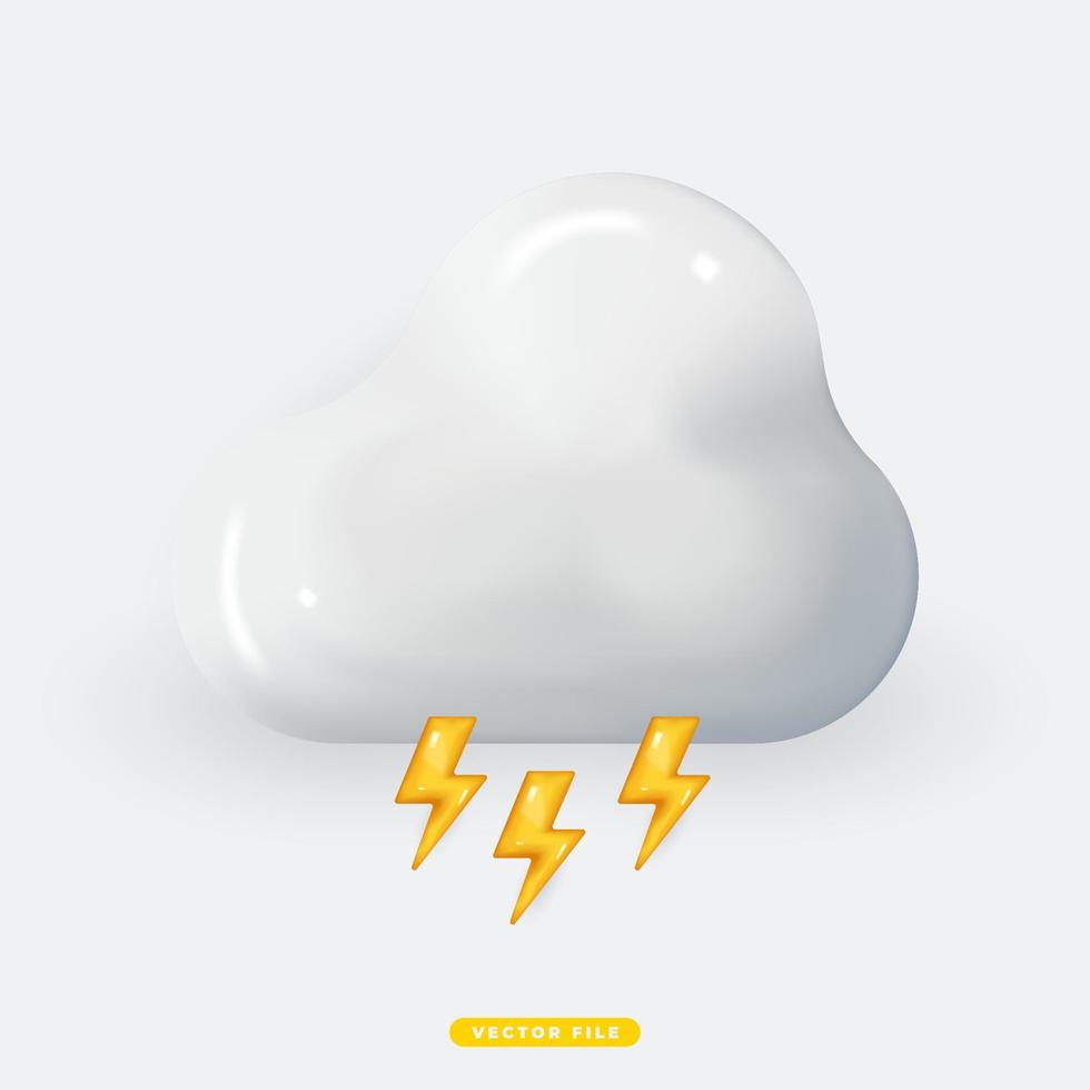 nuvola con fulmini 3d icona meteo realistica illustrazione vettoriale isolata. design realistico dell'icona 3d