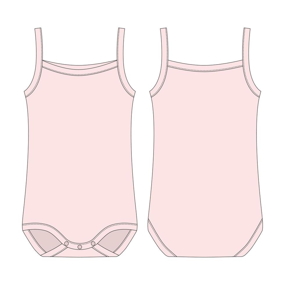 body per bambini. disegno tecnico body canotta bambino senza maniche. colore rosa chiaro. vettore