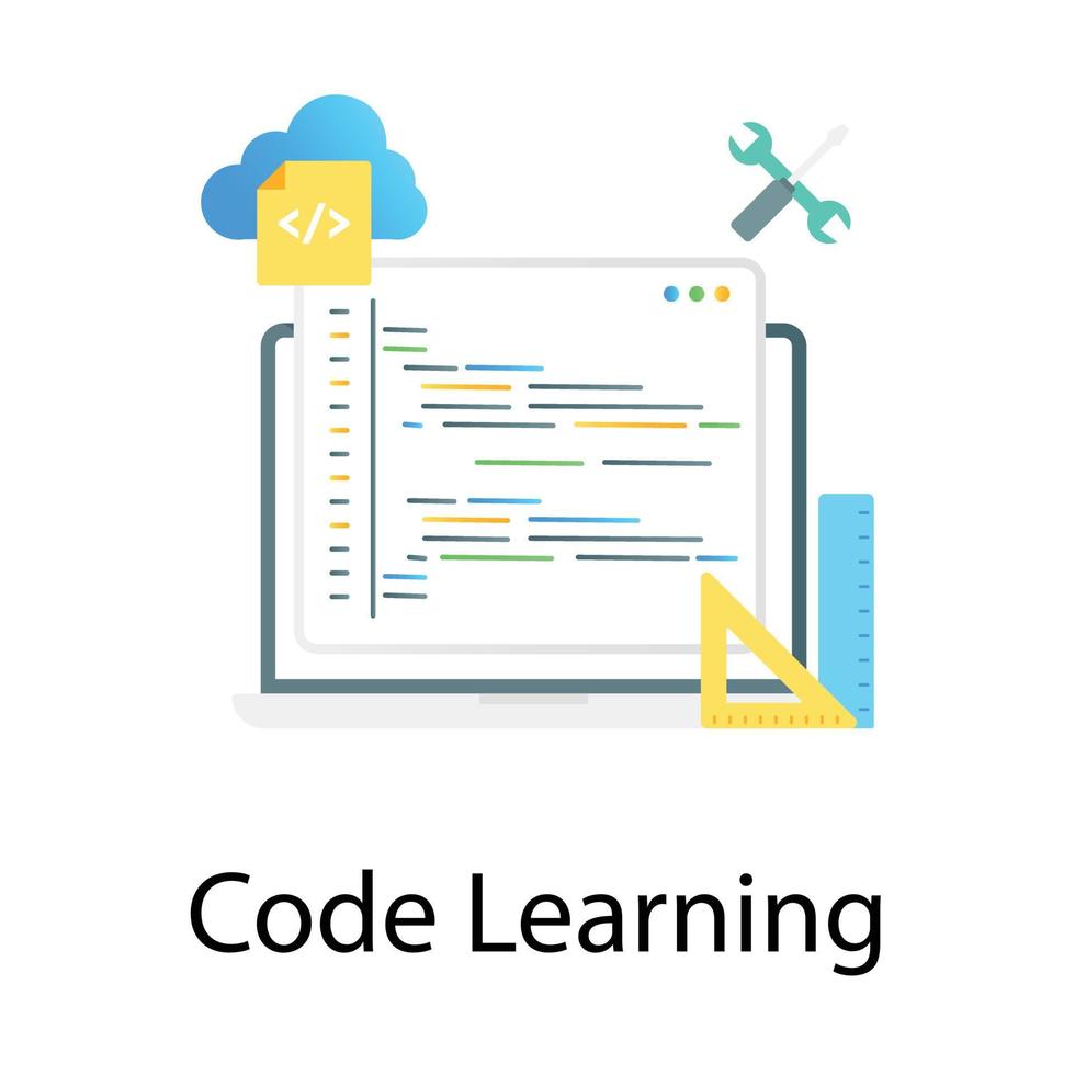 vettore di apprendimento del codice, design a gradiente piatto per l'educazione del linguaggio di programmazione