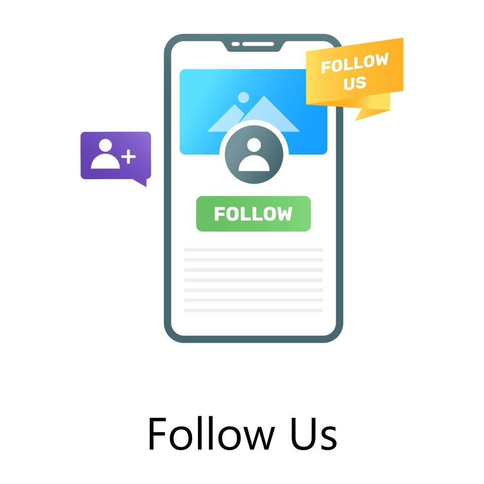 follower di app di social media, icona concettuale a gradiente piatto di seguici vettore