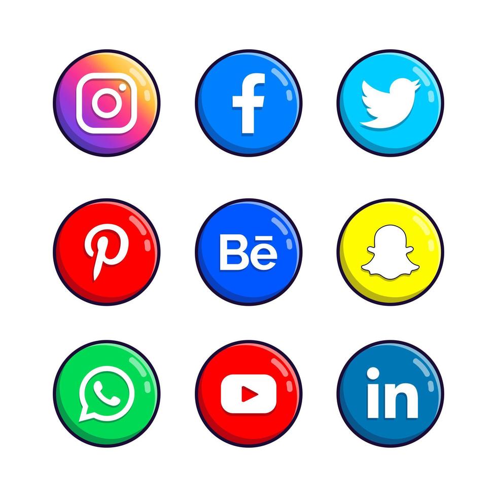 set di icone social media di 9 vettore