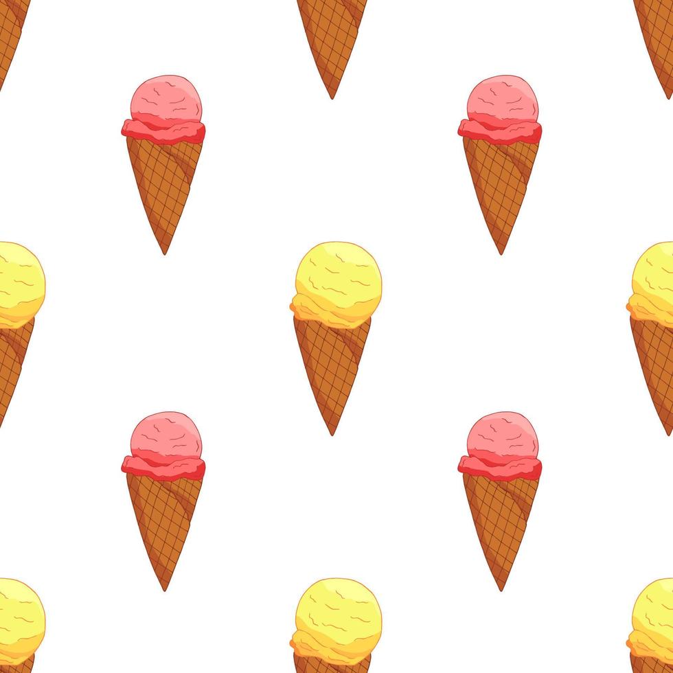 dolce motivo senza cuciture. modello di gelato cono colorato cartone animato per il design della carta da parati. vettore