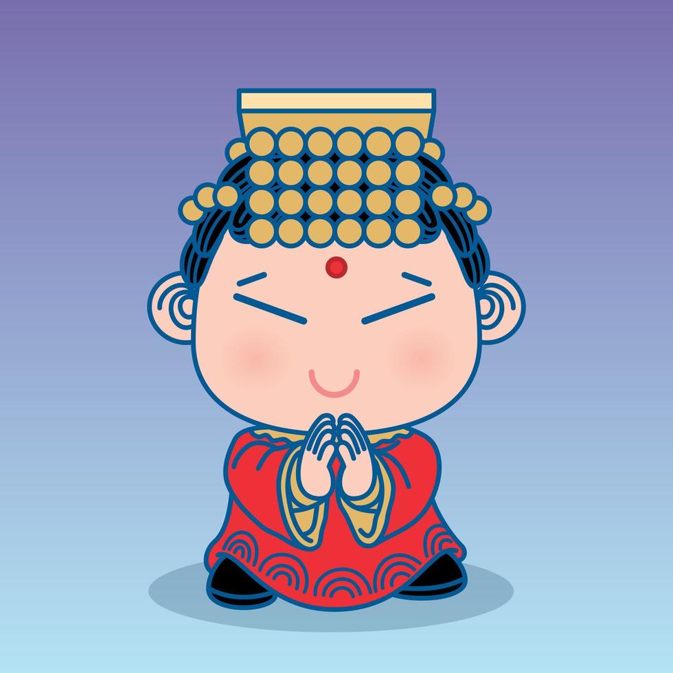 shui wei sheng niang. dea rubino, cinese di dio, simpatico personaggio dei cartoni animati vettore