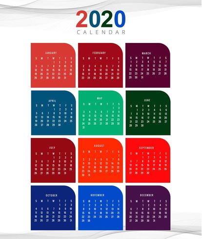 Vettore del modello di progettazione del calendario da 2020 nuovi anni