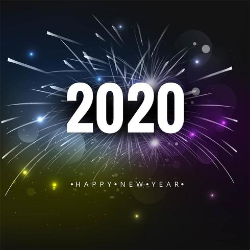 Fuochi d&#39;artificio del fondo di vettore di festa del buon anno 2020 del testo