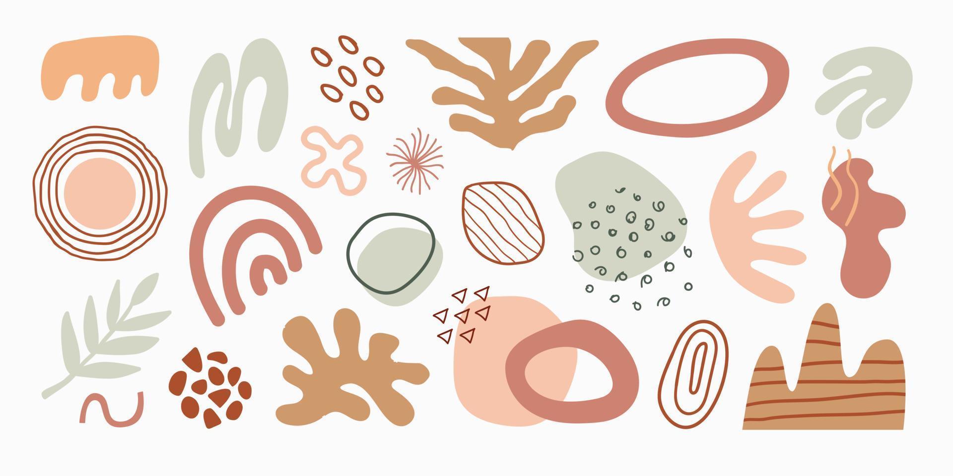 set moderno di varie forme, piante, elementi tropicali e oggetti doodle disegnati a mano. disegno vettoriale astratto contemporaneo alla moda. illustrazione organica naturale