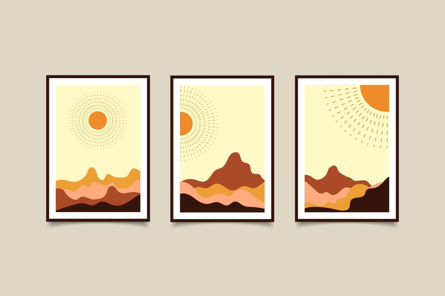 set di tre montagne di paesaggio minimalista stampabile wall art vettore