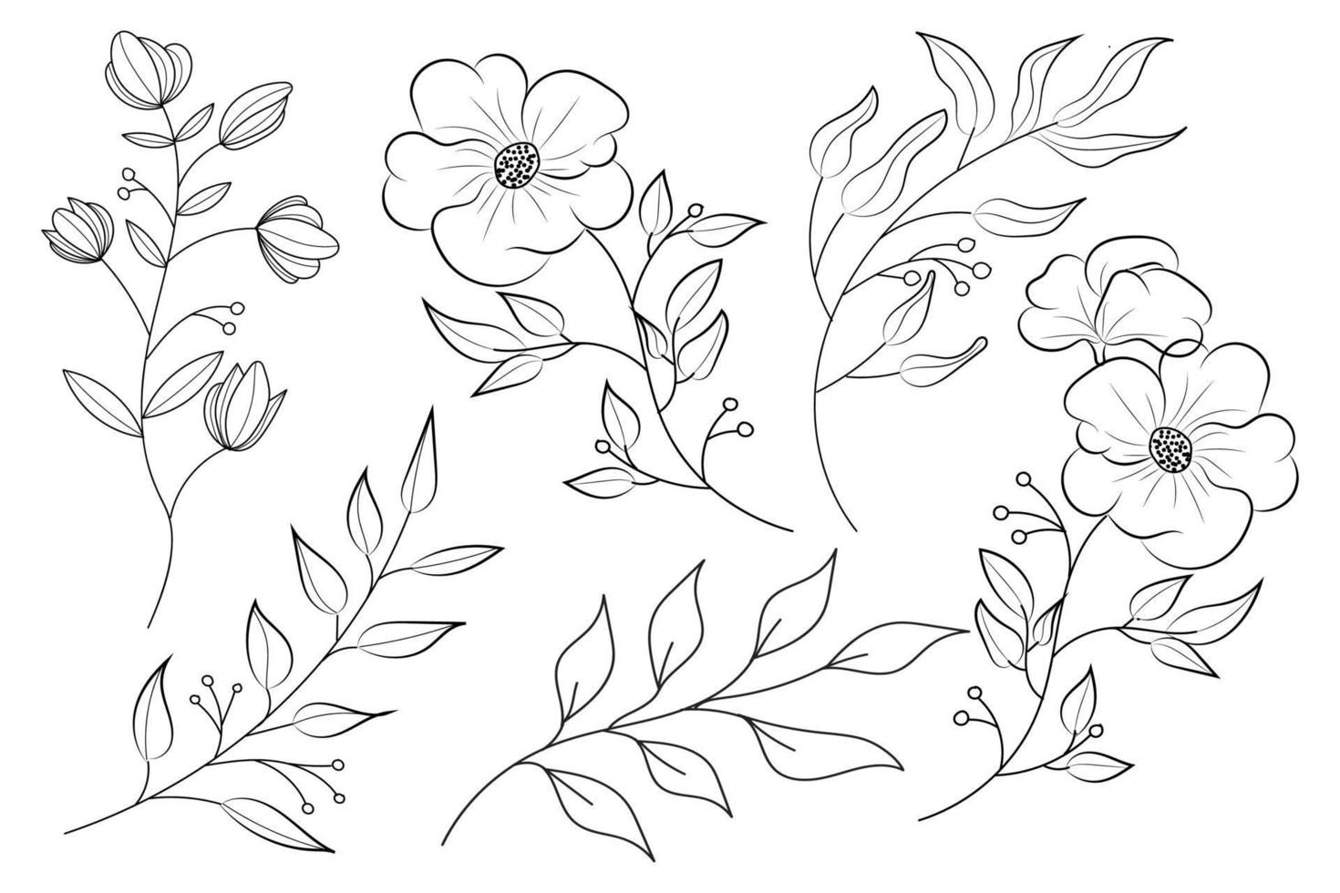 collezione di design di composizione di doodle di arte di linea di fiori primaverili vettore