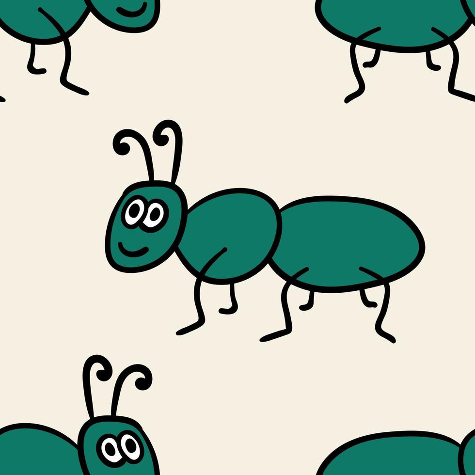 modello senza cuciture con formica lineare di doodle simpatico cartone animato isolata su sfondo. vettore