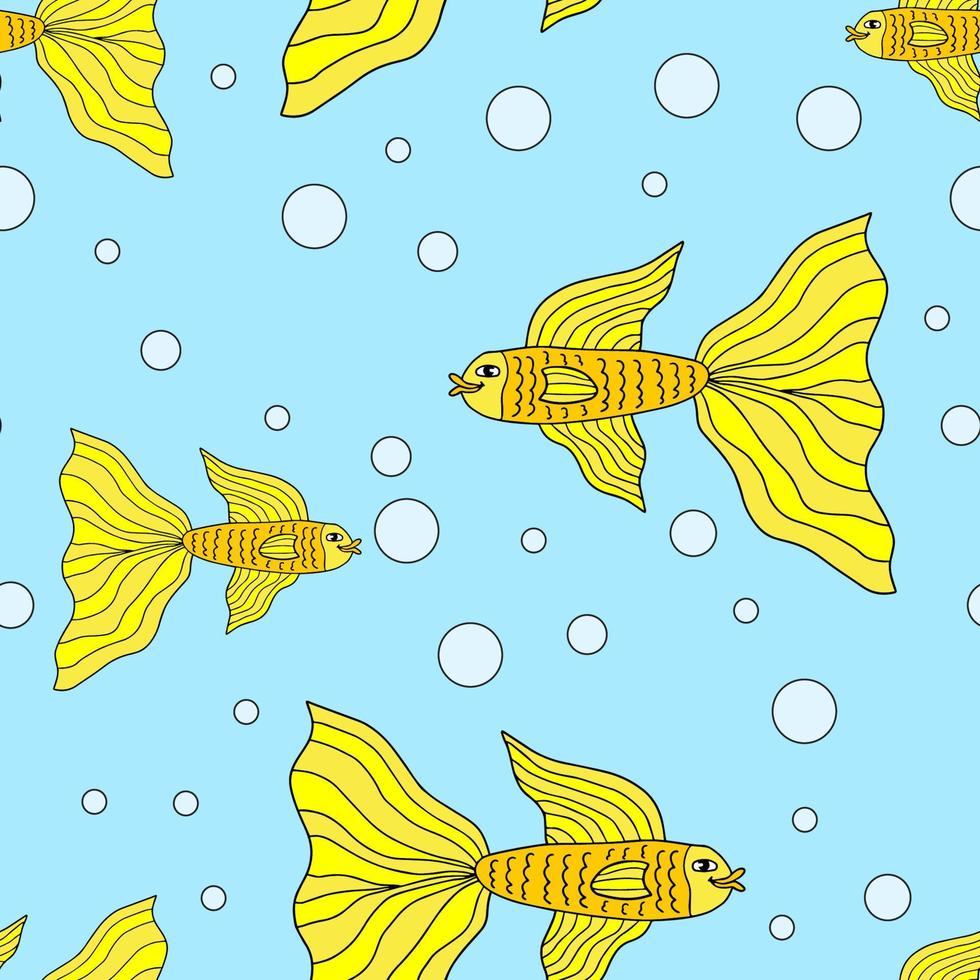 simpatico cartone animato colorato pesce d'oro in stile doodle senza cuciture. vita oceanica tropicale. carta da regalo per animali. vettore