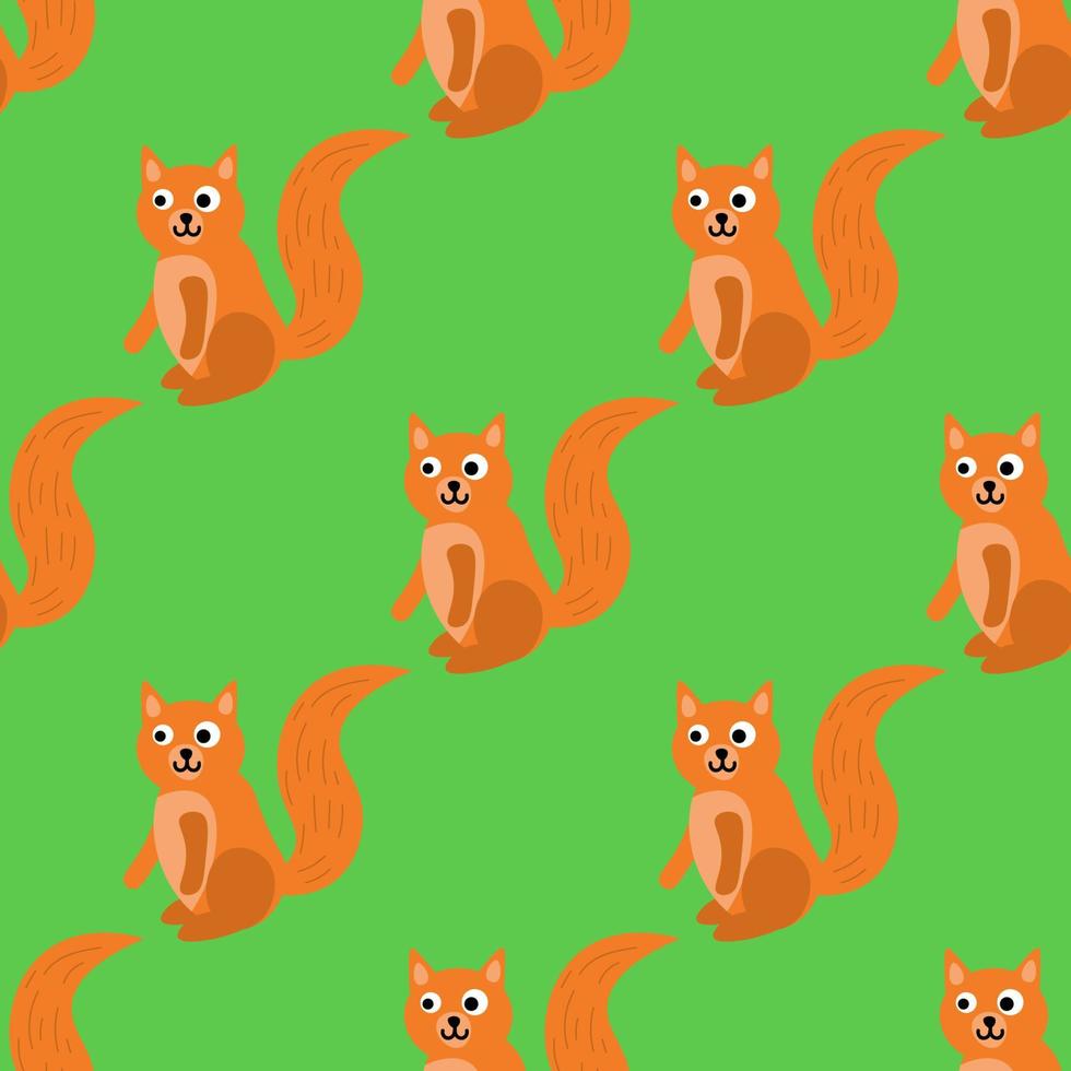 scoiattolo simpatico cartone animato in stile piatto senza cuciture. sfondo di animali del bosco. vettore