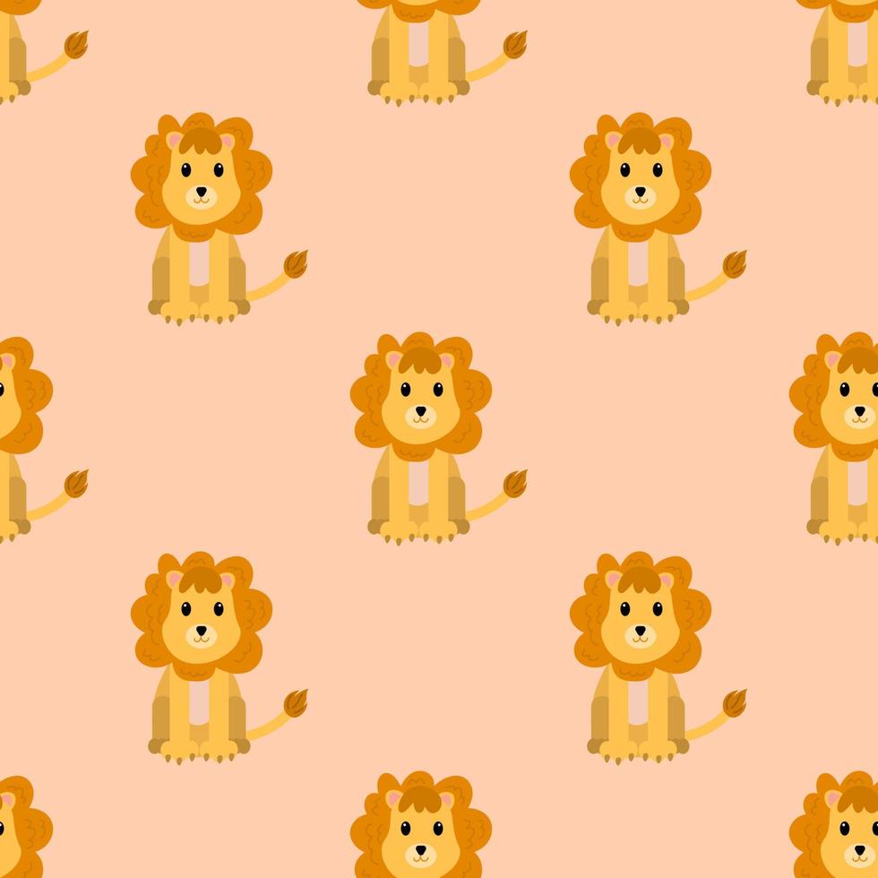 leone cartone animato lionacute in stile piatto senza cuciture. sfondo di gatto selvatico. vettore