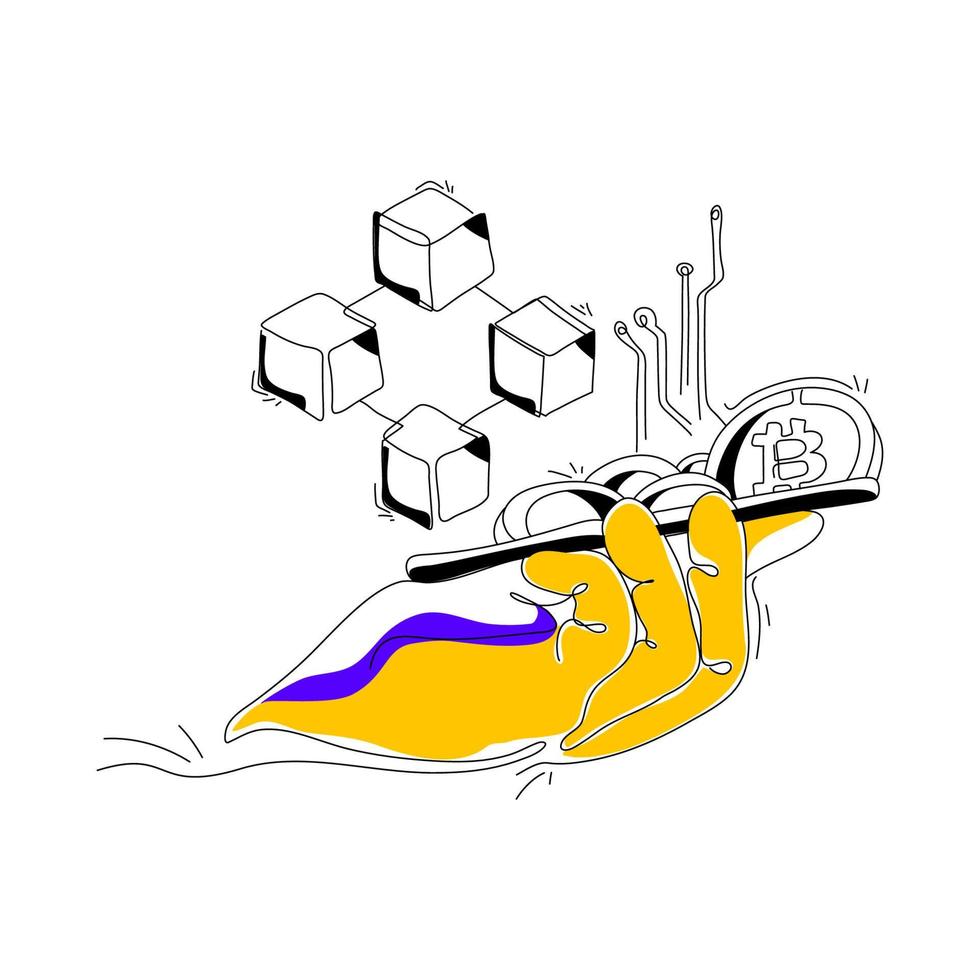 ecosistema illustrazione piatta metaverse concetto di realtà virtuale, colore blu scuro, giallo, nero, stile linea disegnata a mano, può essere utilizzato per pagina di destinazione, web, interfaccia utente, banner, sviluppo web vettore