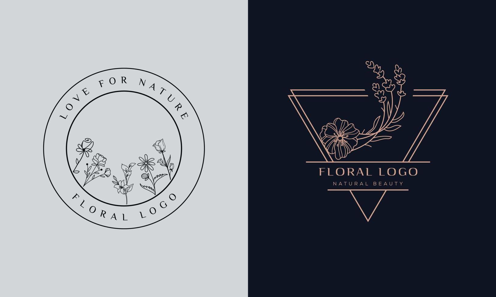 insieme del logo disegnato a mano dell'elemento floreale botanico con il fiore selvaggio e le foglie. logo per spa e salone di bellezza, boutique, negozio biologico, matrimonio, designer floreale, interni, fotografia, cosmetici vettore