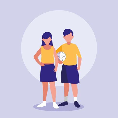 coppia di adolescenti con pallone da calcio vettore