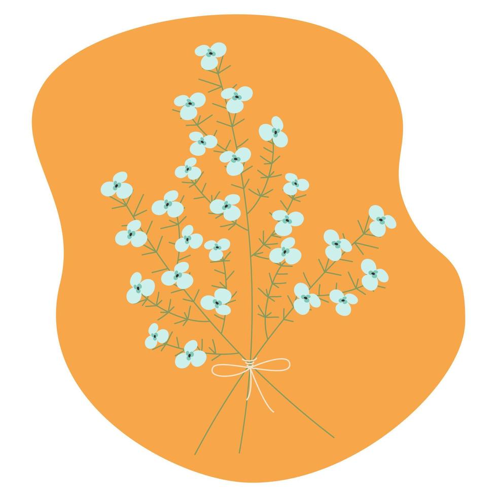 un semplice bouquet floreale contro una spruzzata di colore astratta nei toni dell'arancione alla moda. etichetta. stile di vita. vettore