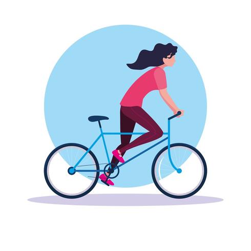 giovane donna in sella a bici avatar personaggio vettore