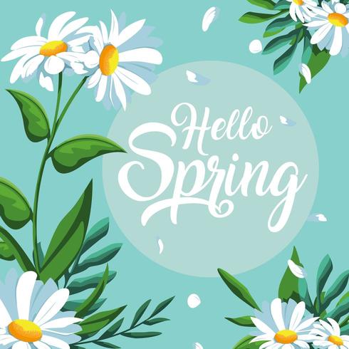 ciao carta di primavera con bellissimi fiori decorazione vettore