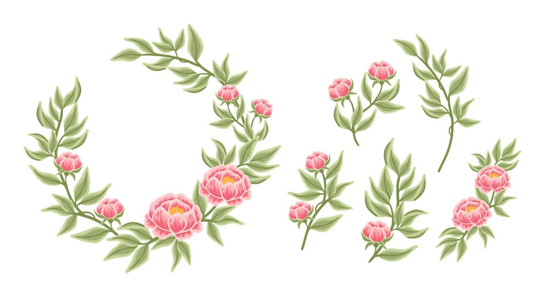 bella ghirlanda di fiori vintage e set di composizioni per illustrazioni vettoriali di bouquet