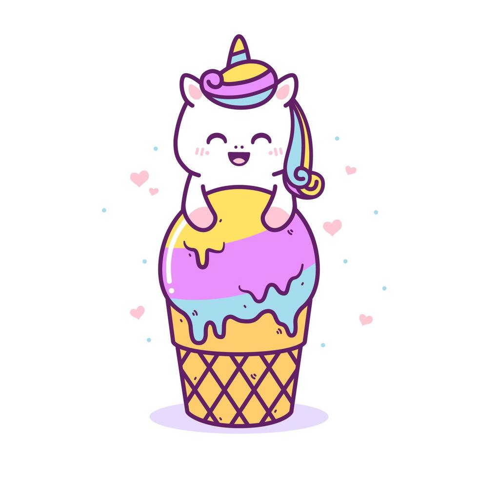 simpatico unicorno felice con un grande gelato vettore