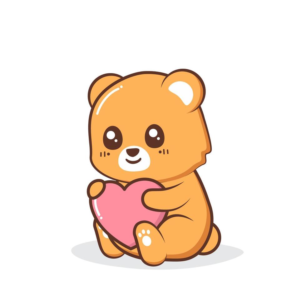 simpatico orso bruno che abbraccia un cuore vettore