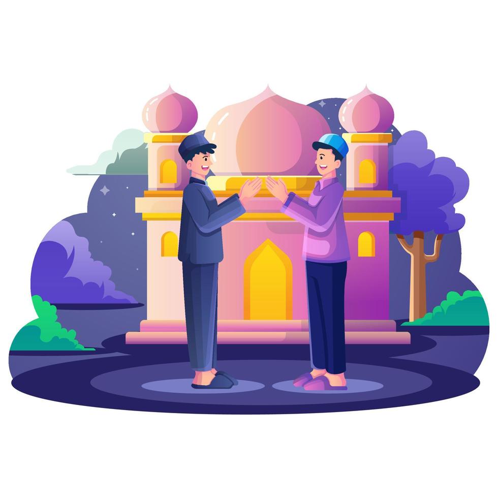 illustrazione di ramadhan e eid mubarak vettore