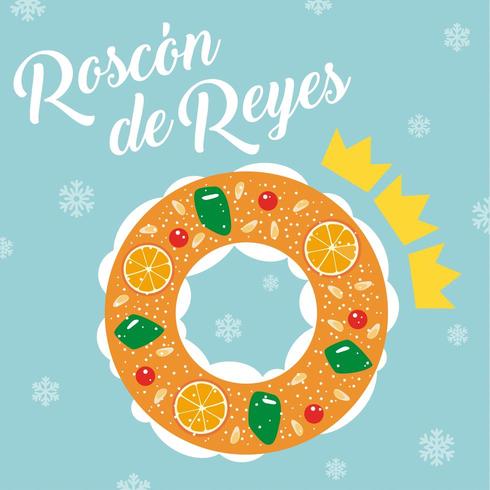 Roscon de Reyes. Torta dei re. Pasticceria tradizionale spagnola del giorno dell&#39;Epifania. vettore