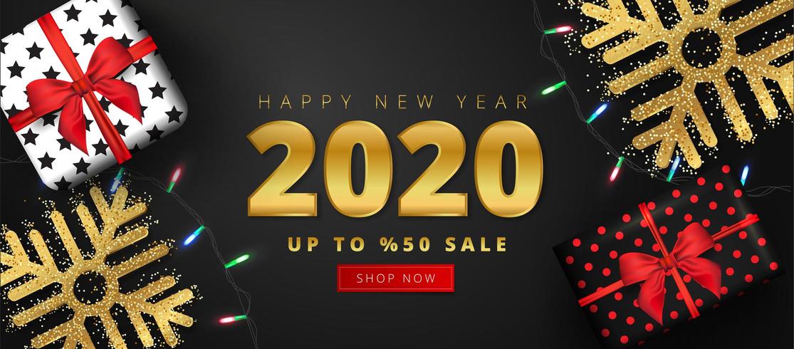 50 offerte di sconto per le lettere di vendita di felice anno nuovo 2020 vettore
