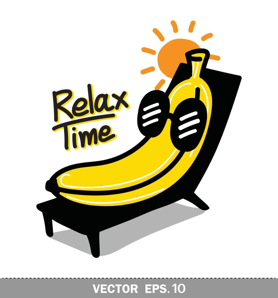 la banana si riposa sotto il sole. vettore di illustrazione del tempo di relax.