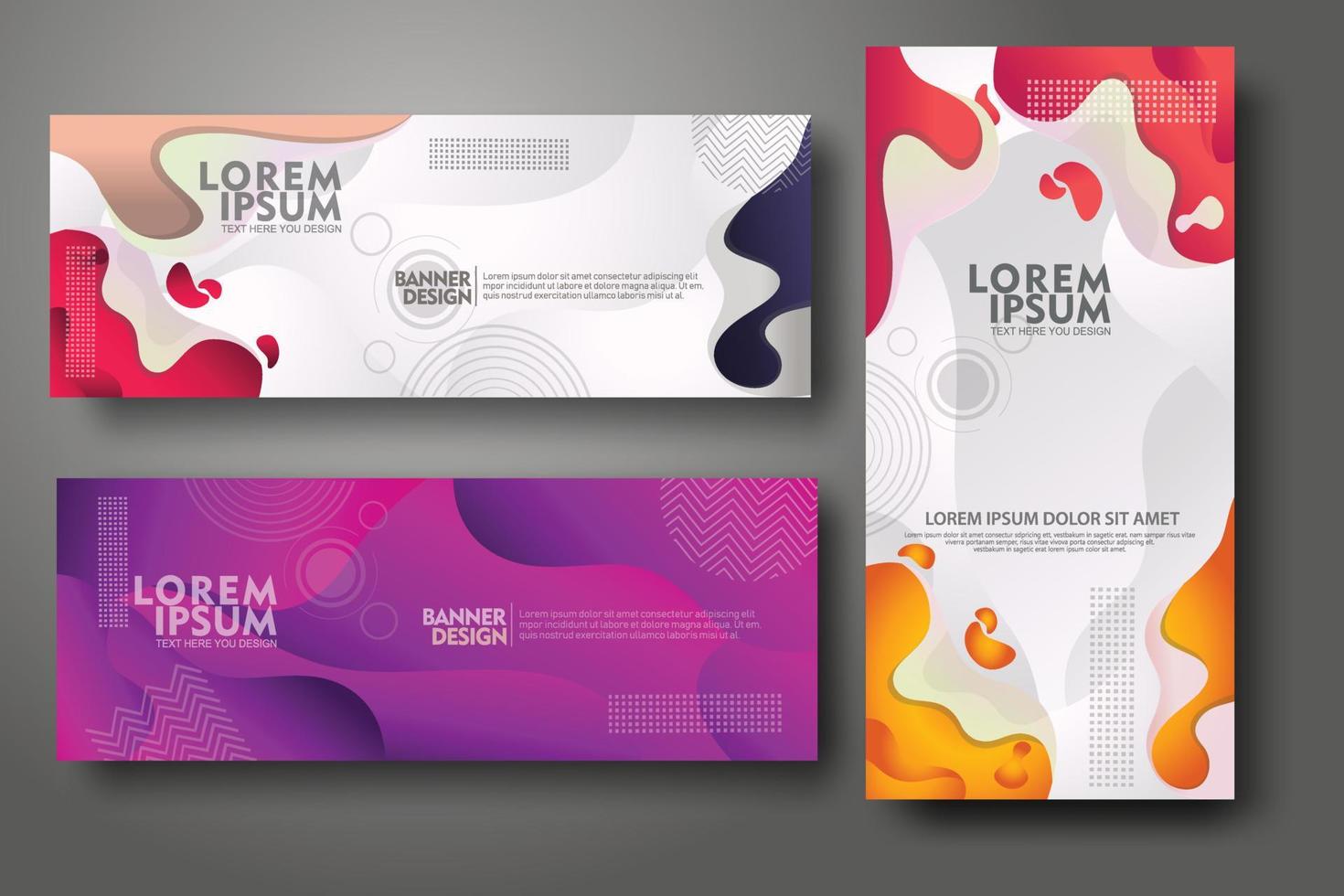 modello di banner set design in colori sfumati vibranti alla moda con forme fluide astratte vettore