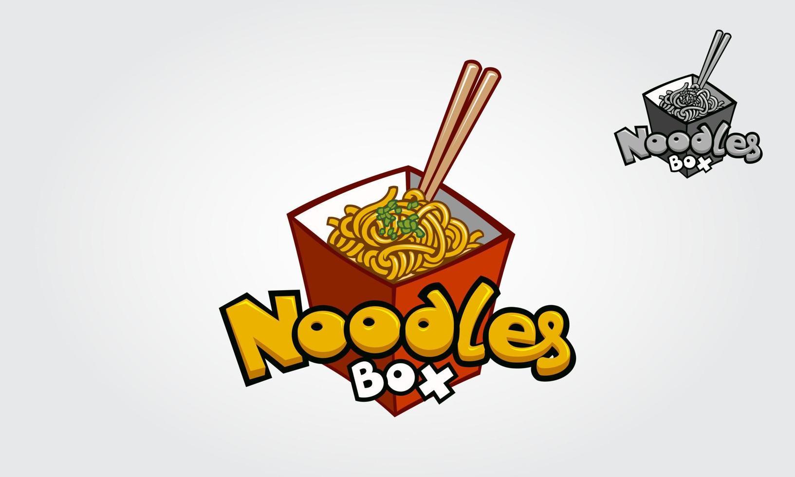 cartone animato logo vettoriale scatola tagliatelle. fantastico modello di logo di tagliatelle. un'illustrazione vettoriale per il ristorante di noodle.