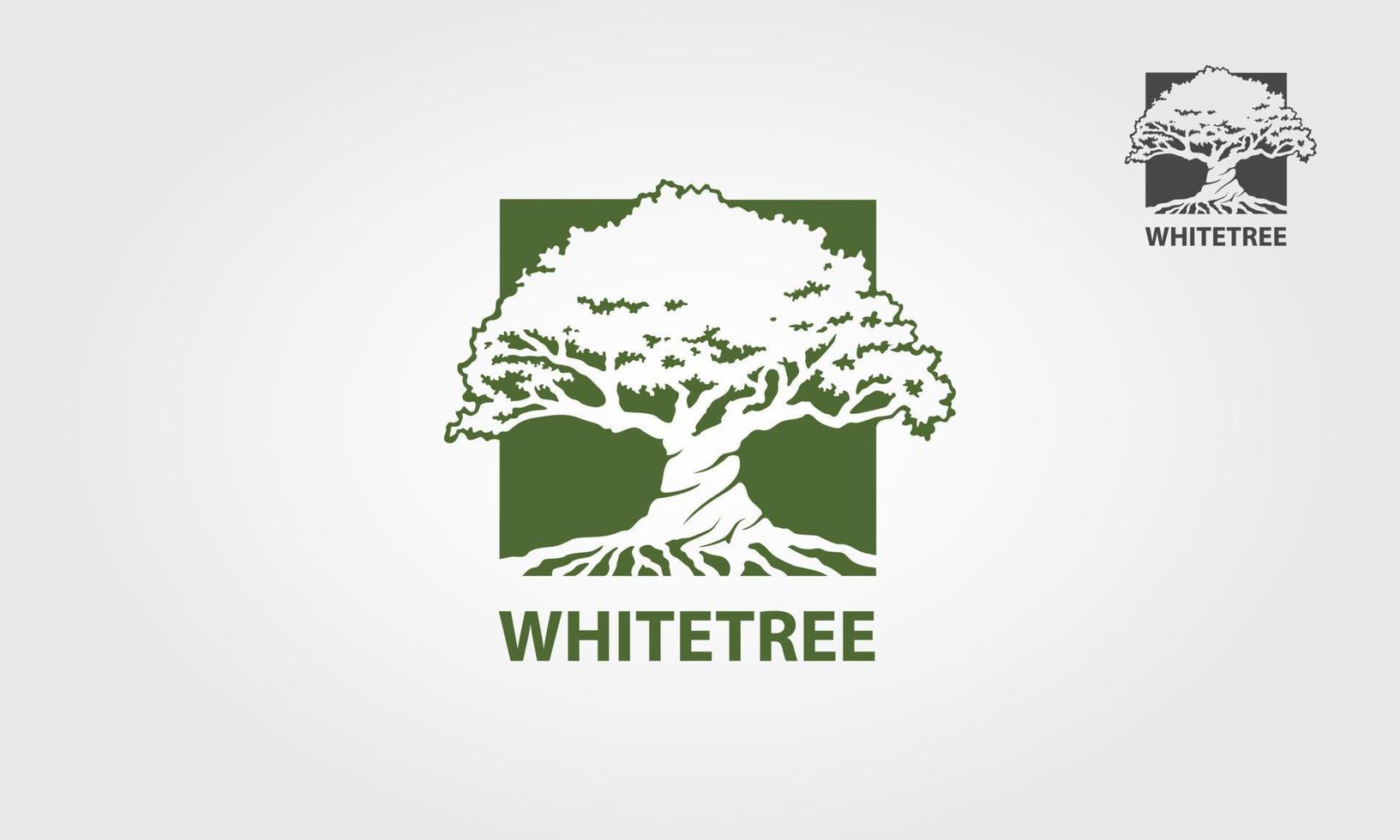 logo vettoriale albero bianco. il simbolo principale del logo è un albero, questo logo simboleggia unione, protezione, pace, crescita, fiducia, unità, ecc.