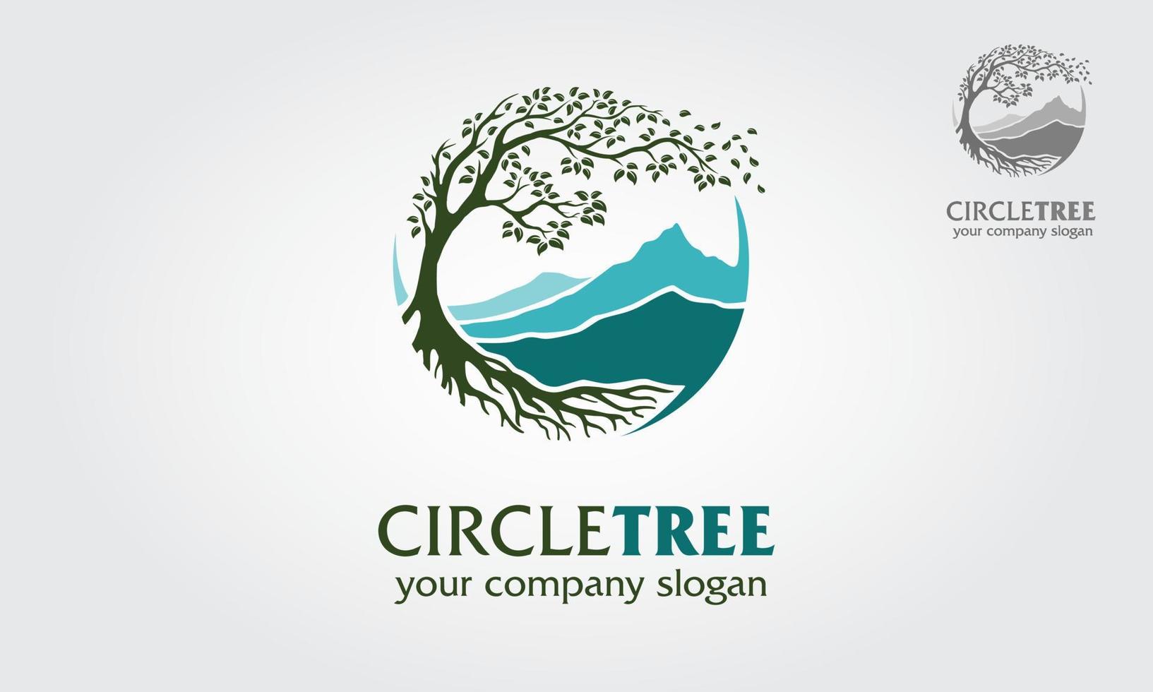 logo vettoriale dell'albero del cerchio. elementi di design vettoriale albero e montagna originali, creati per evidenziare la crescita, il viaggio, lo spirito, la montagna e lo stile di vita.