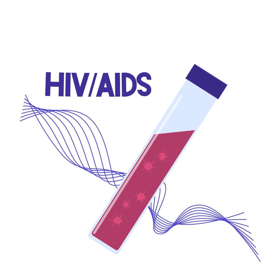 illustrazione vettoriale di infezione del sangue. provetta con sangue per il test dell'hiv. analisi delle cellule nocive.